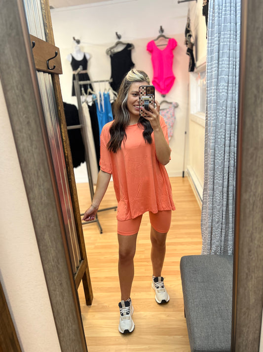 Oversized Biker Short Set, Flamingo