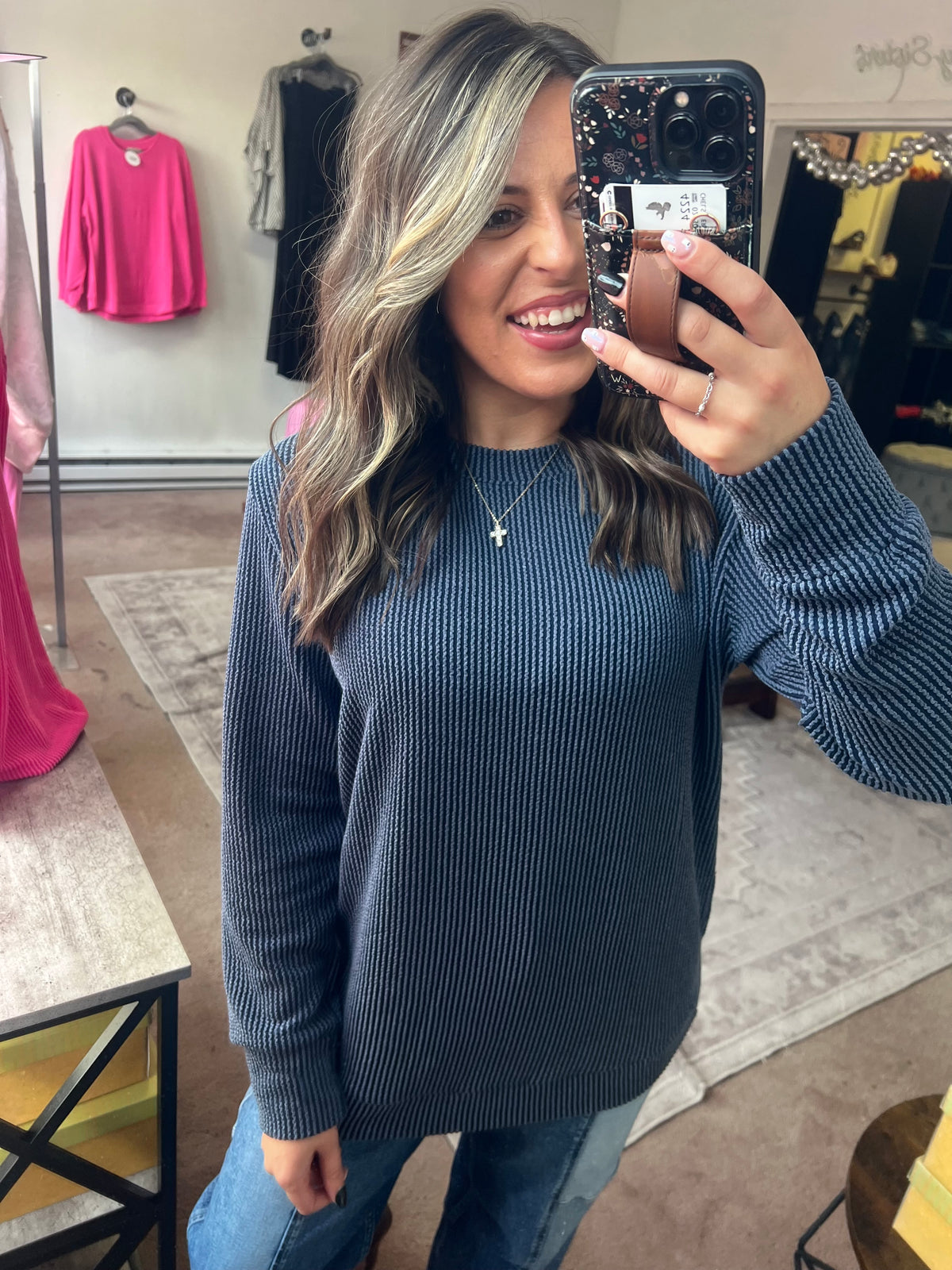 Raised Rib Top, Navy