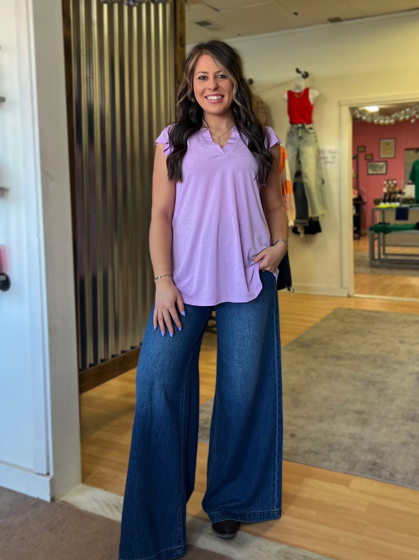 Lizzy Flutter Sleeve Top, Lavender