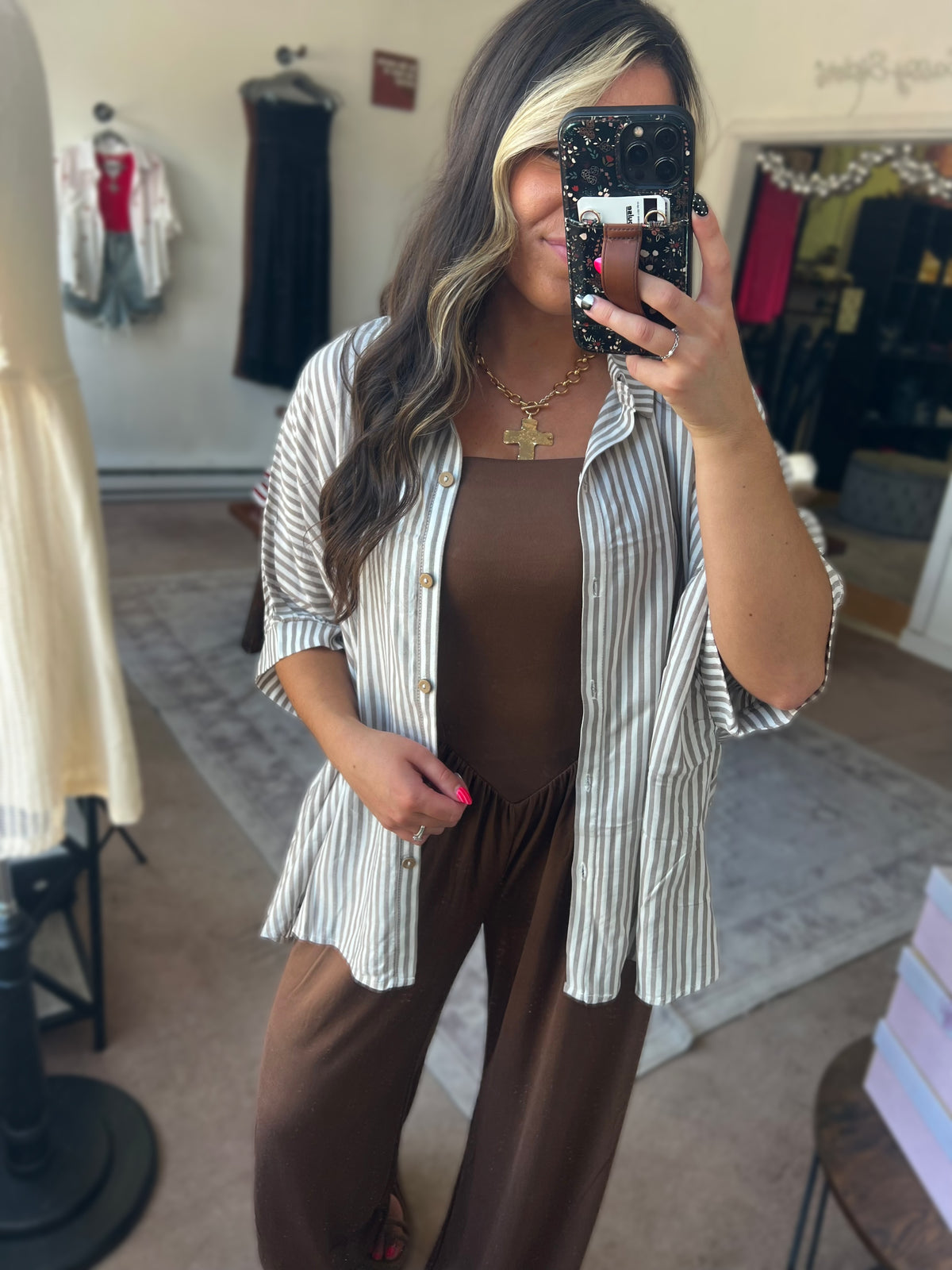 Oversized Stripe Button Up, Mocha