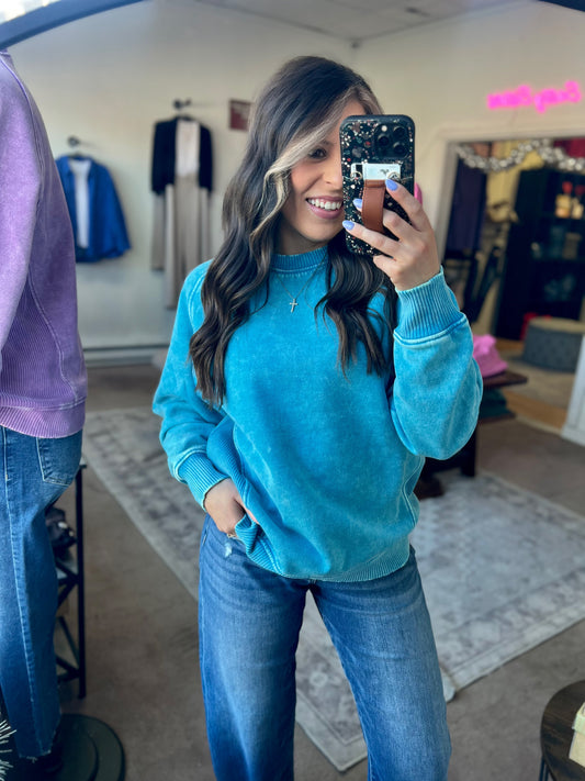 Acid Washed Fleece Sweatshirt, Blue