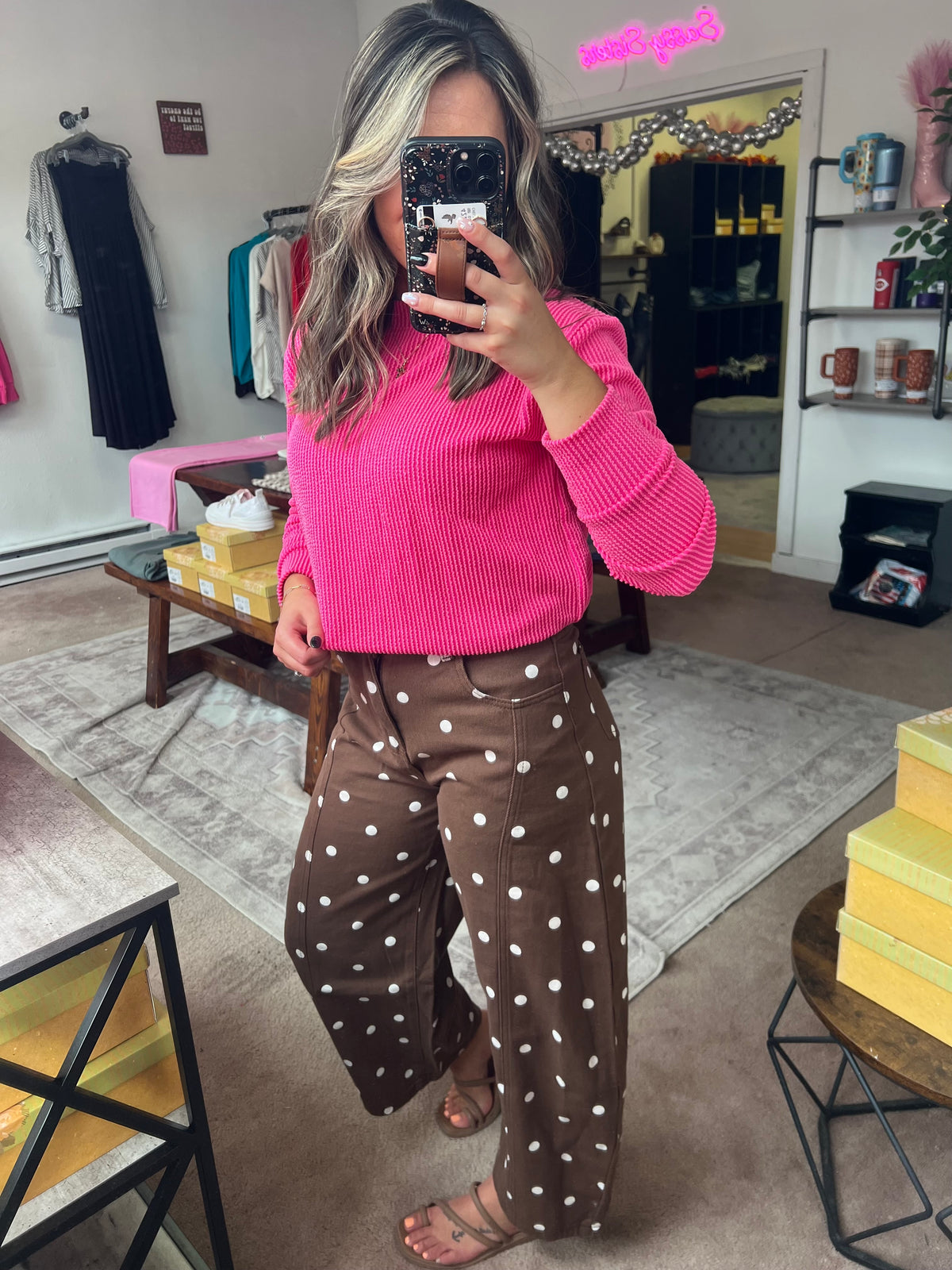 Polka Dot Barrel Pants, Brown
