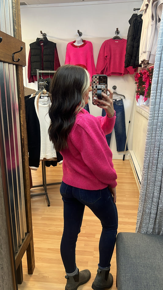 Puff Sleeve Sweater, Hot Pink