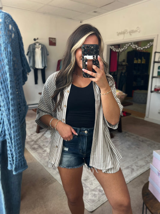 Oversized Stripe Button Up, Mocha
