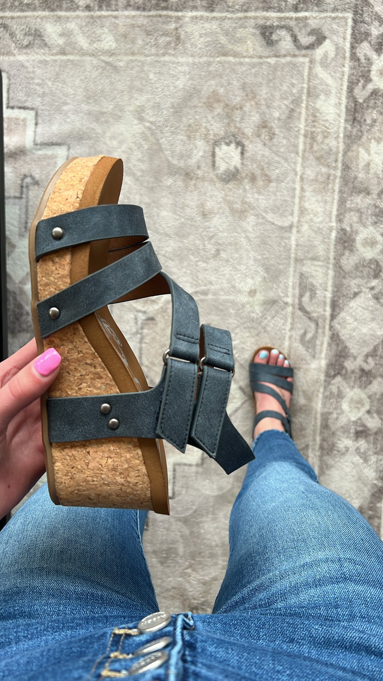Harriett Strappy Wedge, Navy