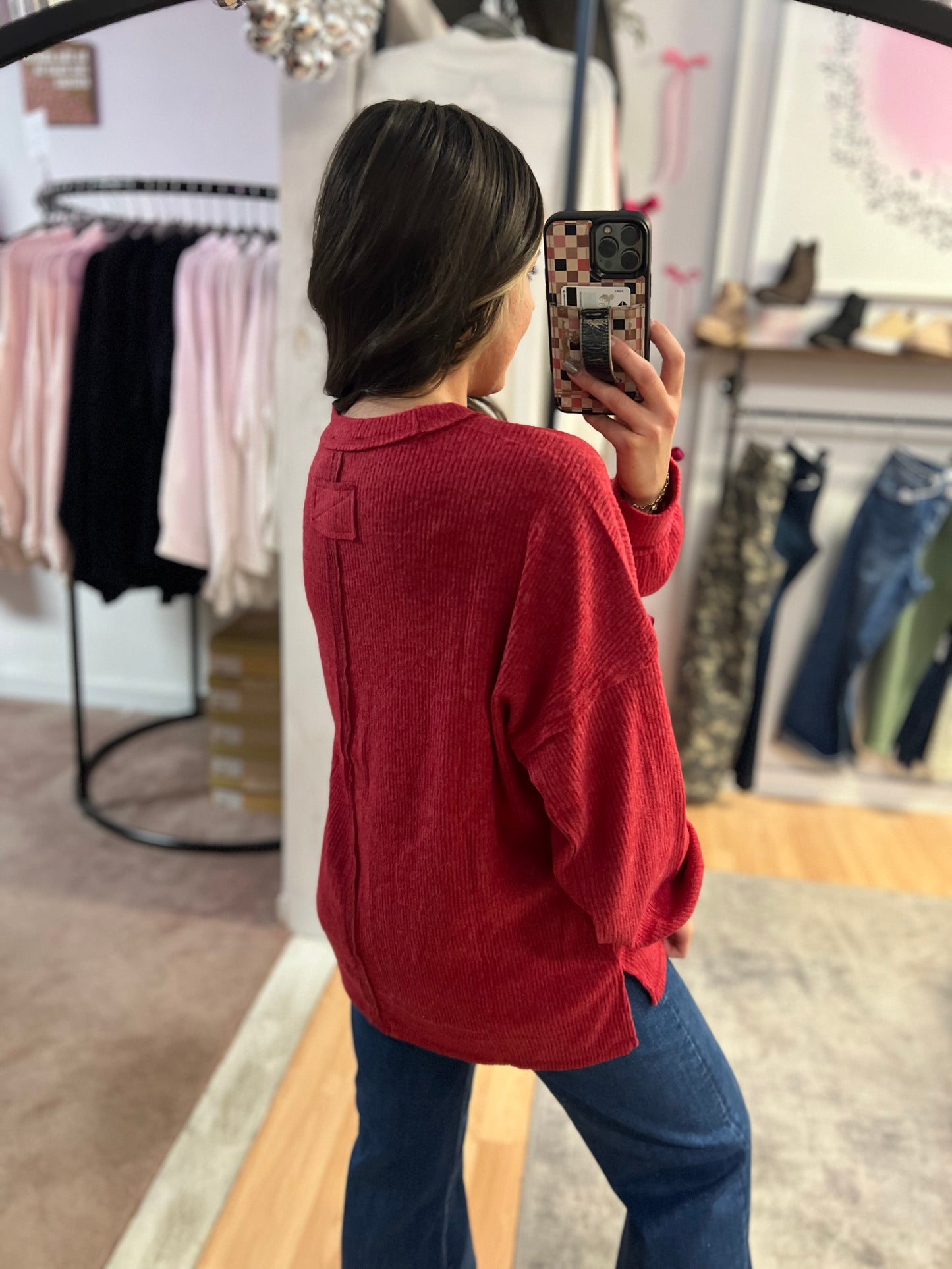 Ribbed Hacci Drop Shoulder, Dk Red