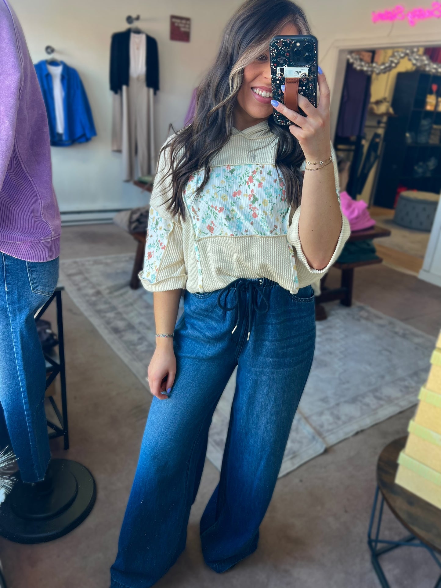 Patchwork Hoodie, Beige