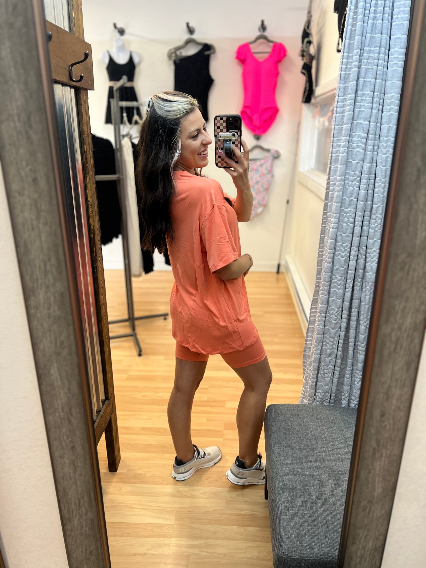 Oversized Biker Short Set, Flamingo