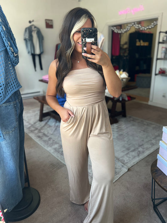 Tube Top Jumpsuit, Beige