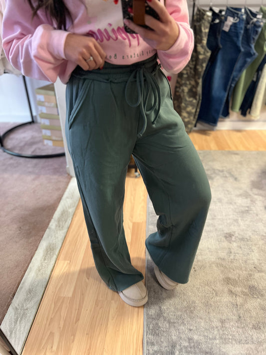 Fleece Wide Leg Pants, Ash Jade