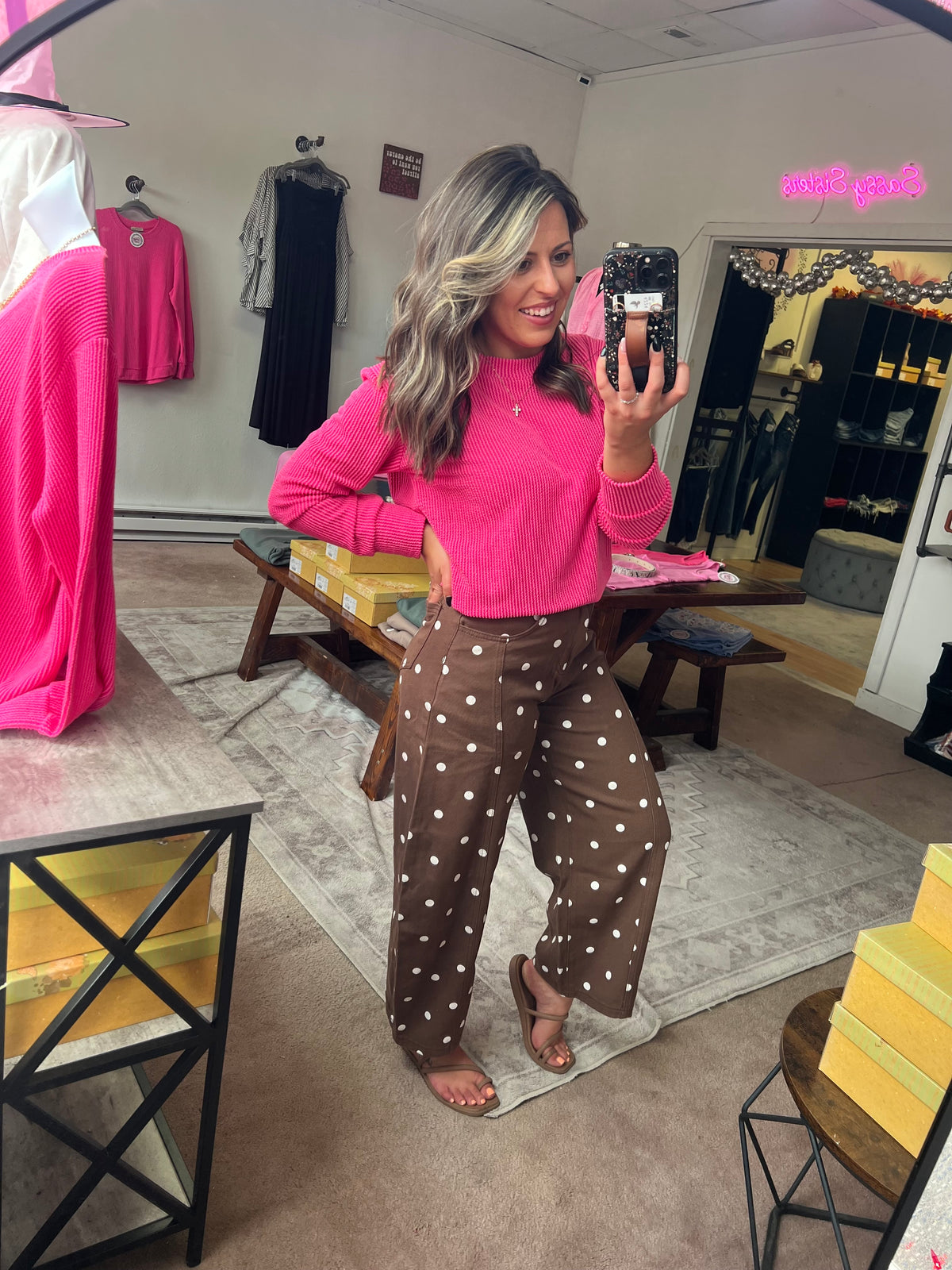 Polka Dot Barrel Pants, Brown