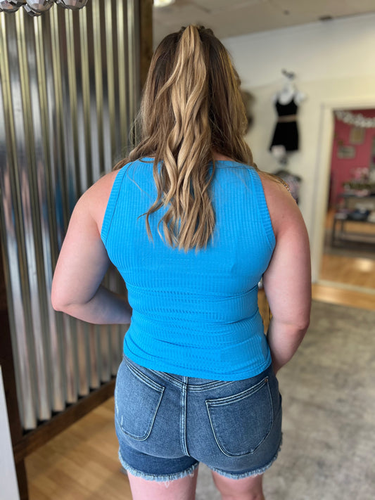 Ribbed Fitted Tank, Deep Sky