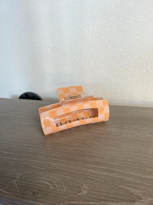 Checkered Hair Clip, Peach