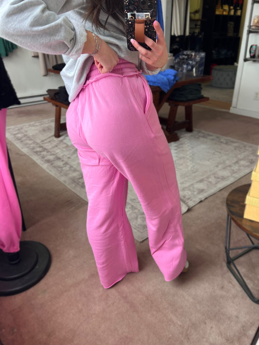 Fleece Wide Leg Pants, Candy Pink