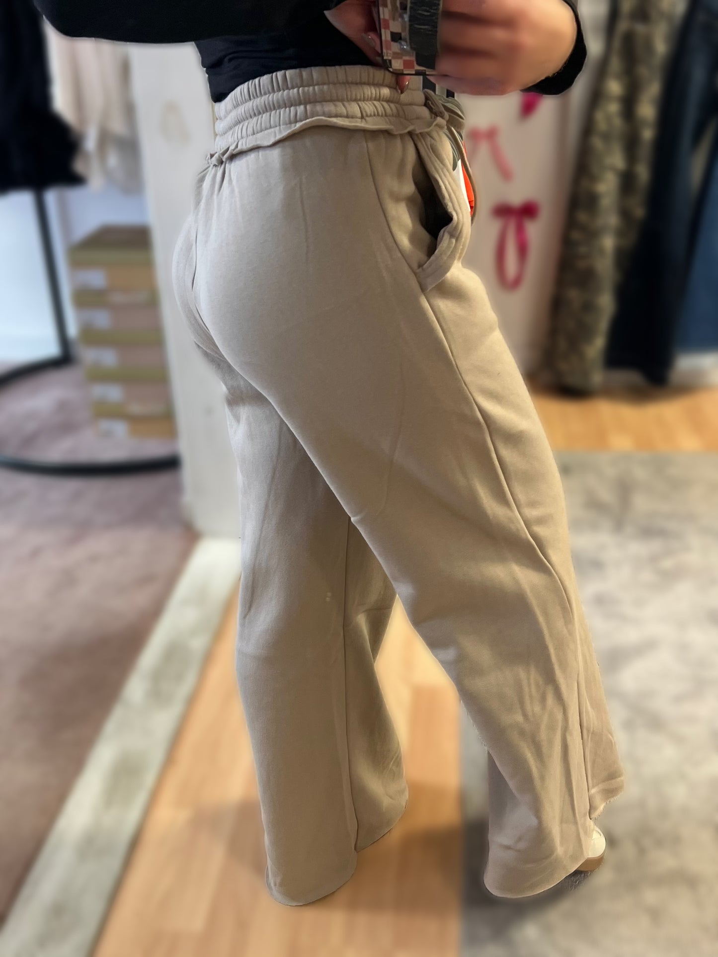 Fleece Wide Leg Pants, Ash Mocha