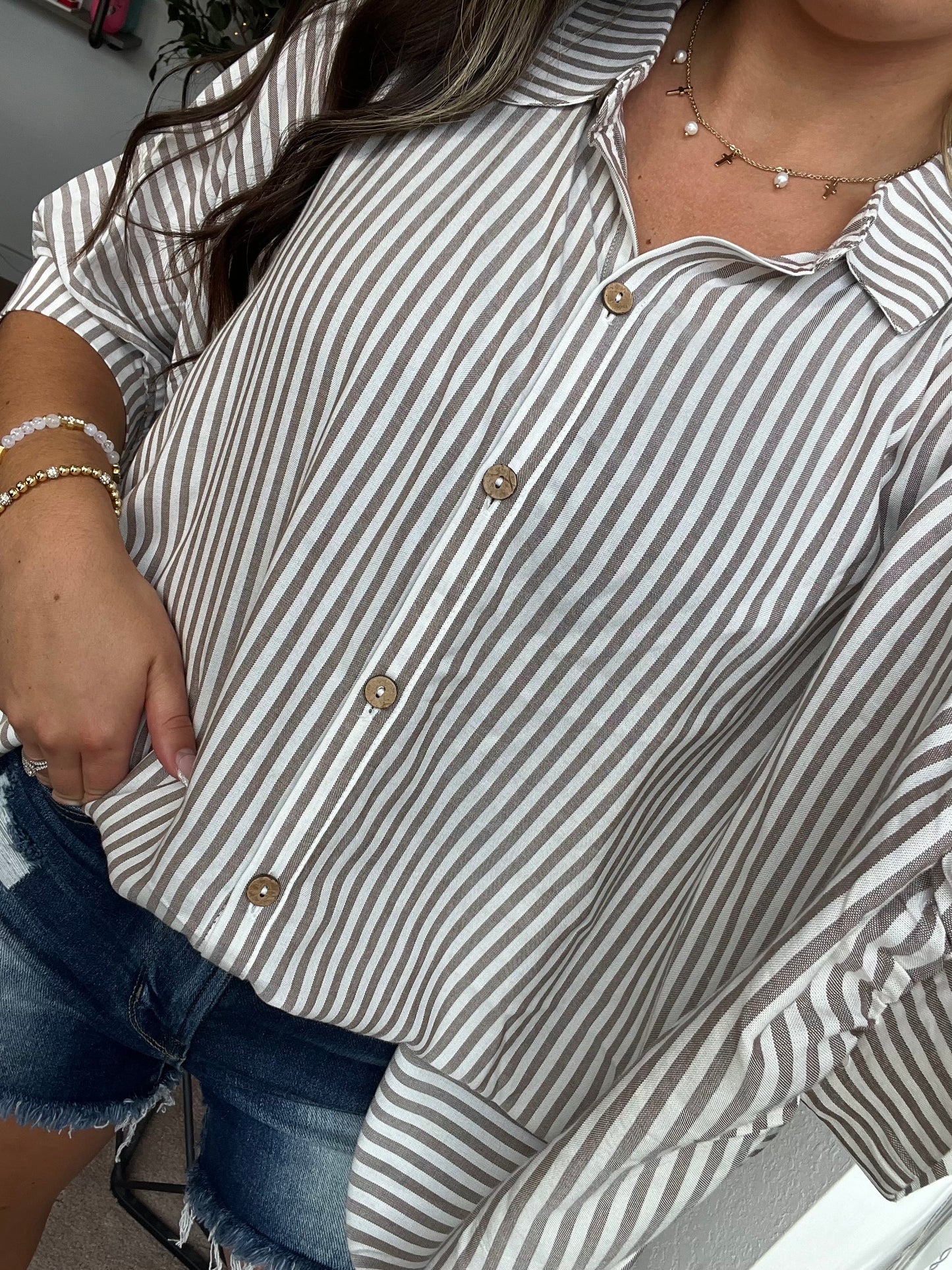 Oversized Stripe Button Up, Mocha