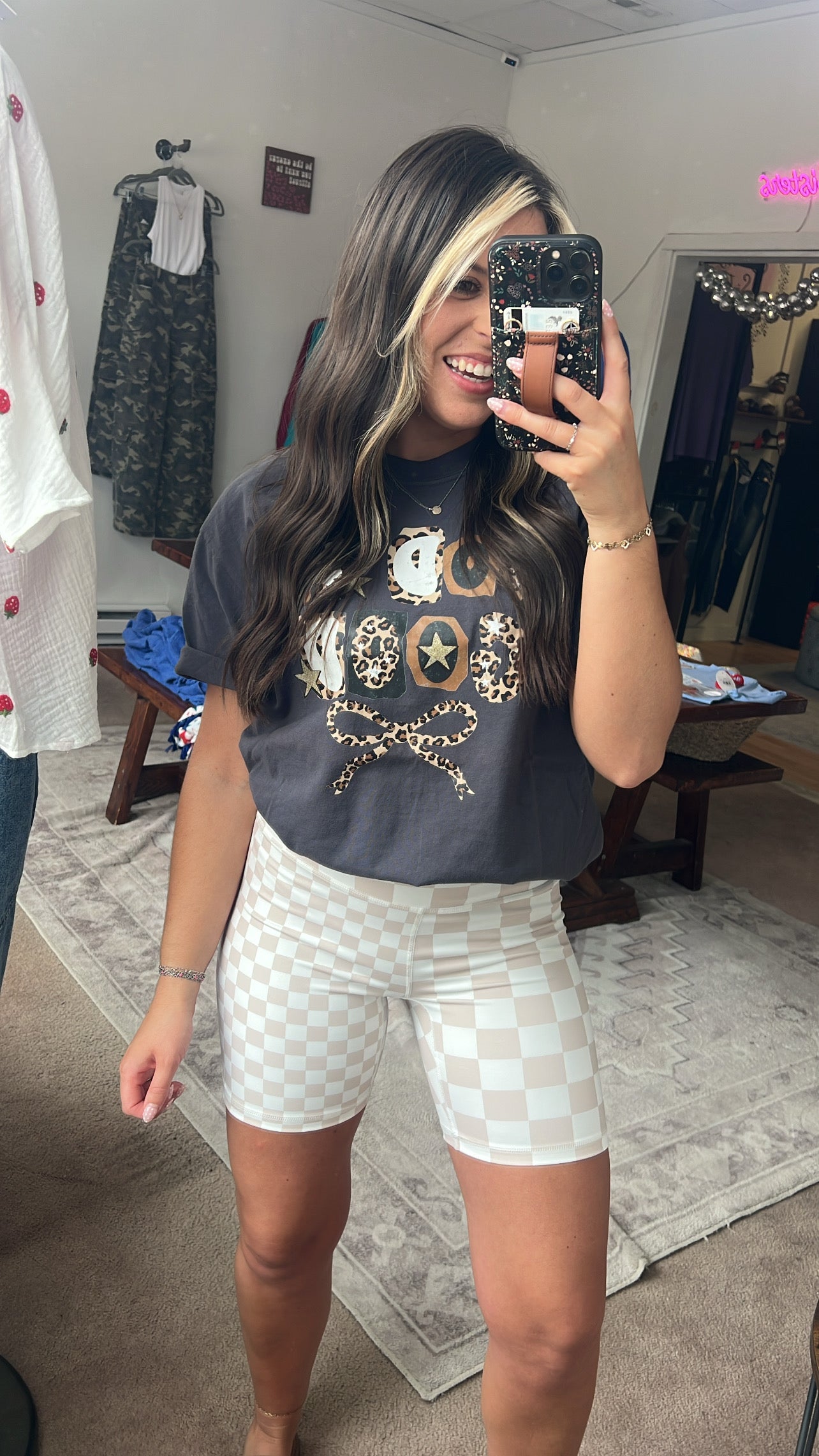 Everyday Biker Shorts, Tan Checkered