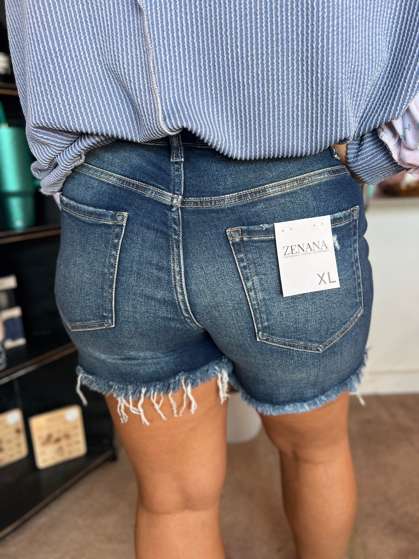 Frayed Hem Shorts, Dark