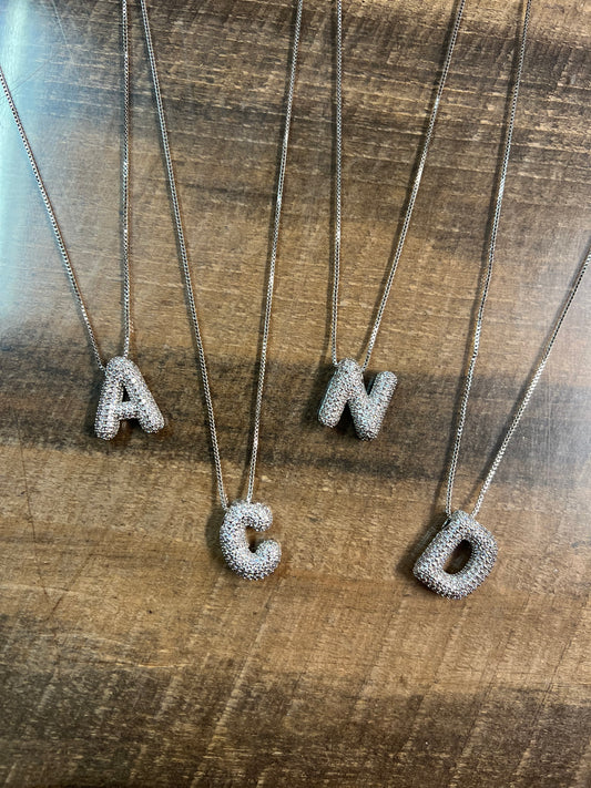 Bubble Initial Necklace, Silver