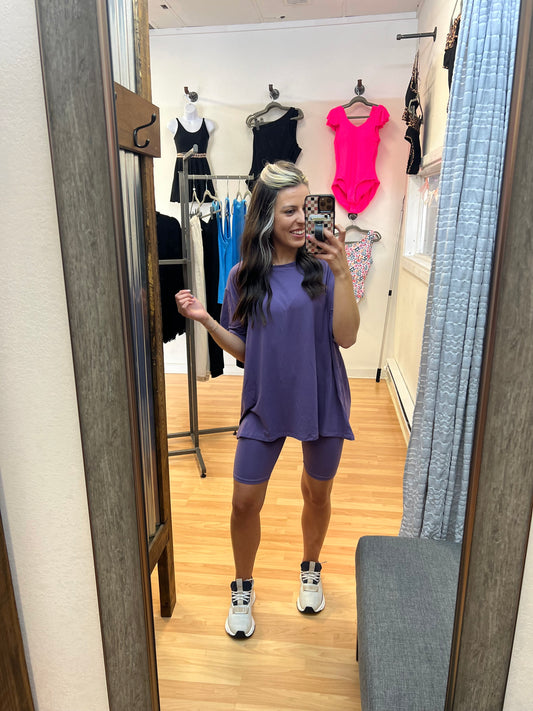 Oversized Biker Short Set, Grape