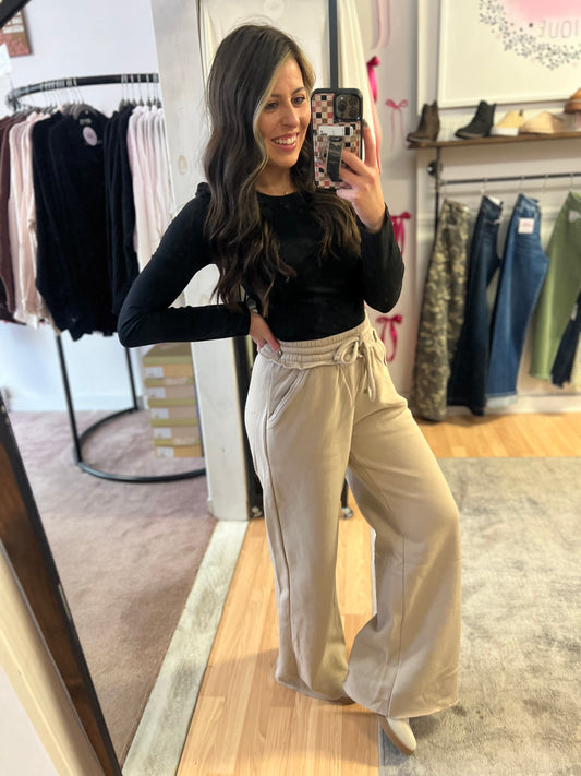 Fleece Wide Leg Pants, Ash Mocha