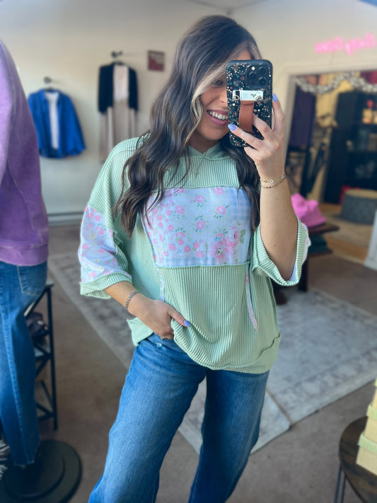 Patchwork Hoodie, Sage