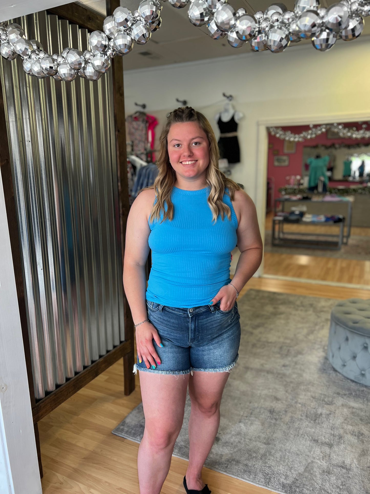 Ribbed Fitted Tank, Deep Sky