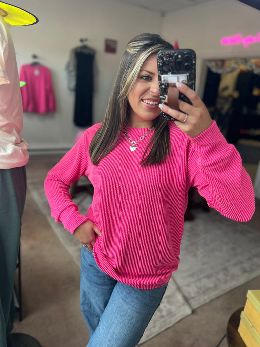 Raised Rib Top, Pink