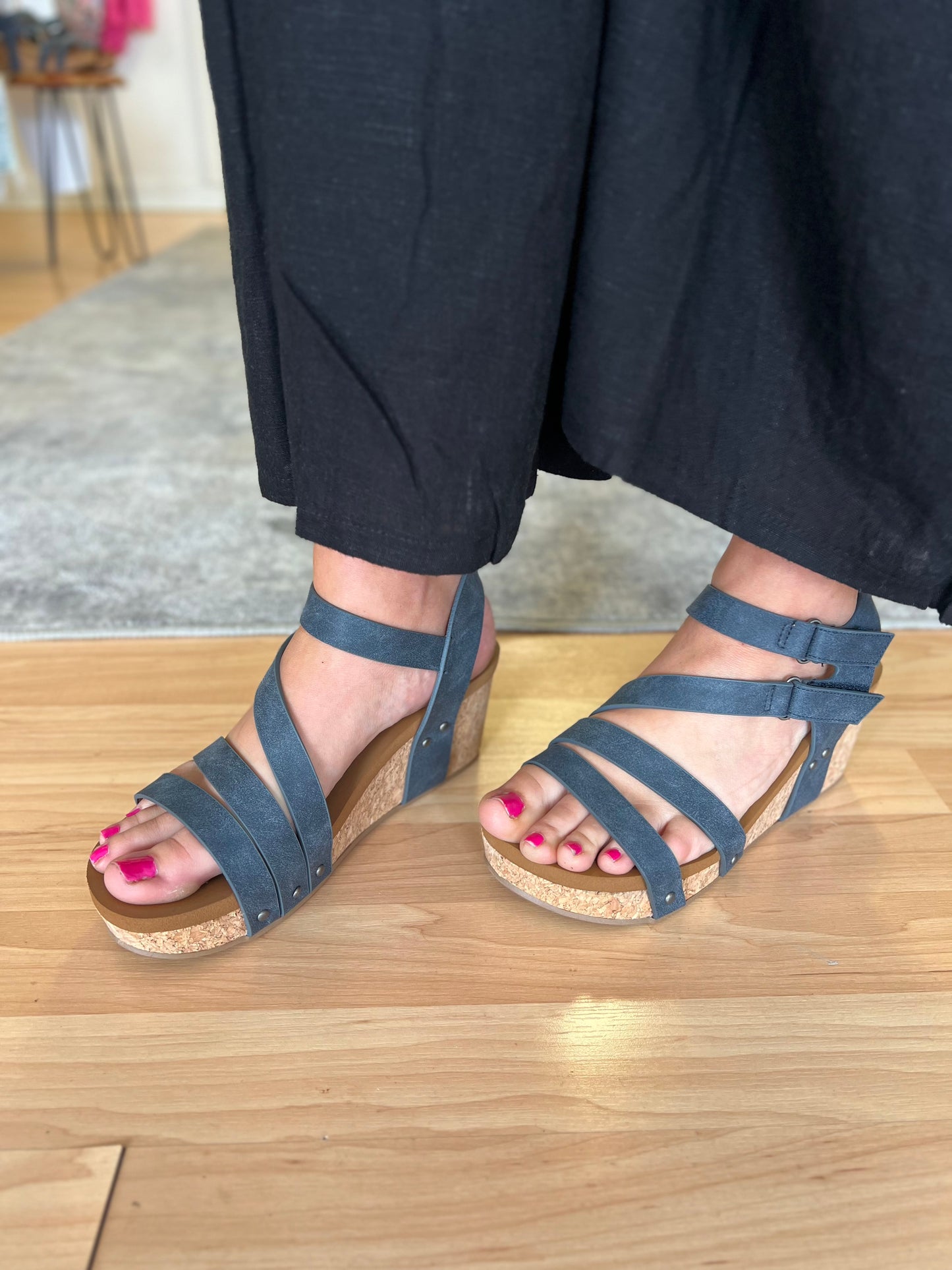 Harriett Strappy Wedge, Navy