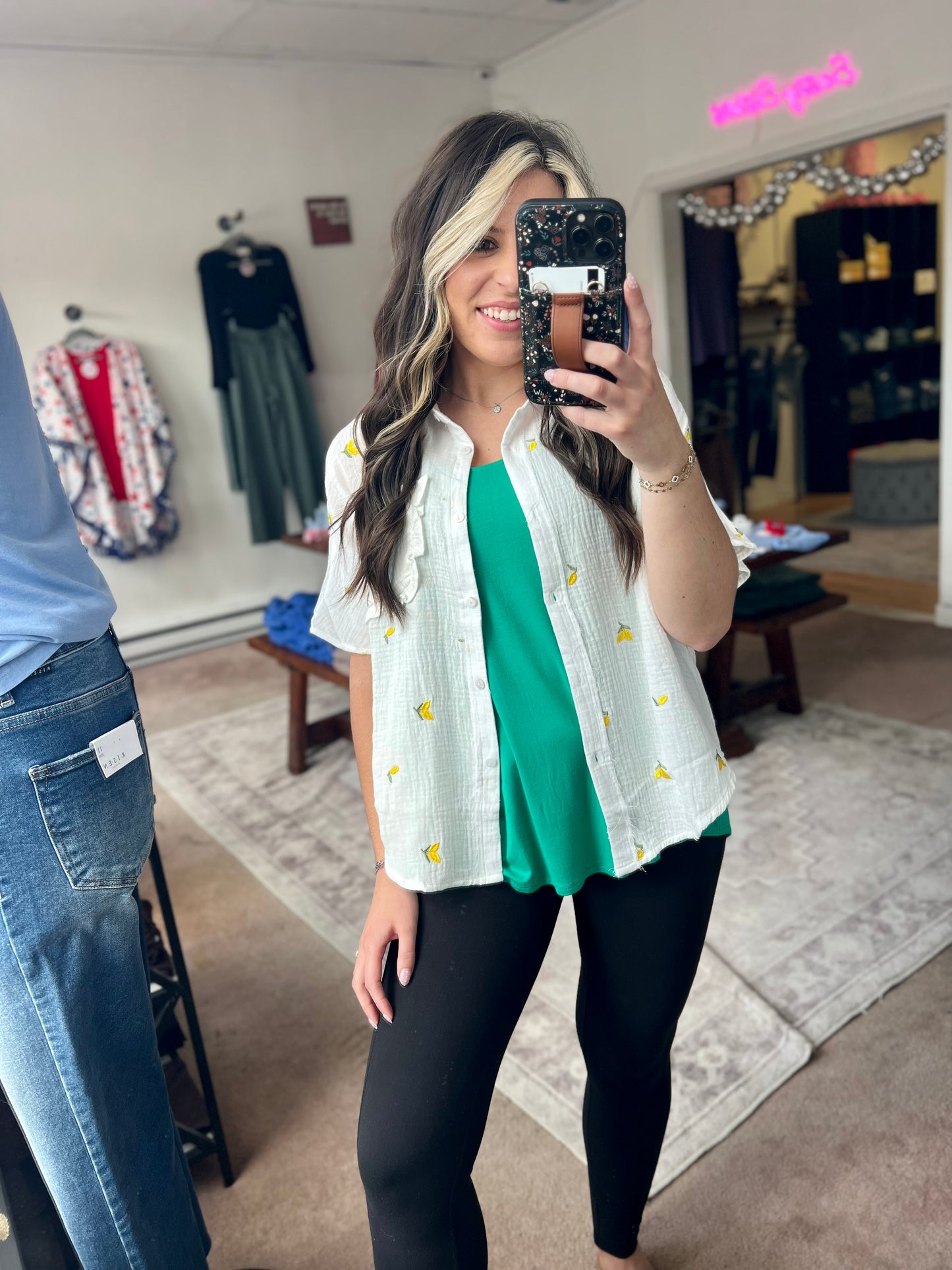 Lemon Embroidered Gauze Shirt