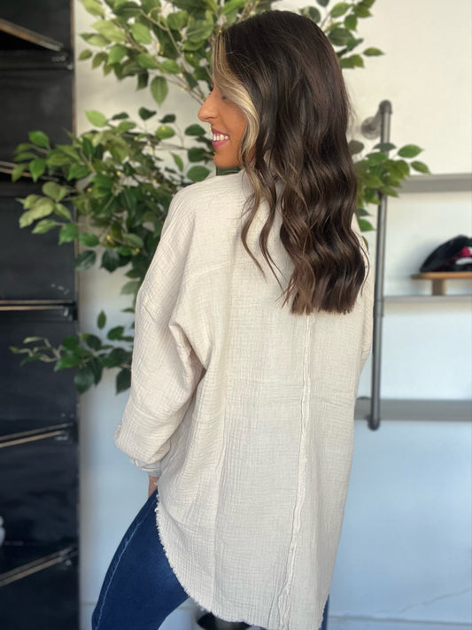 Fancy Like Button Up, Sand Beige