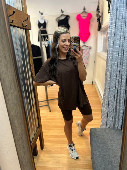 Oversized Biker Short Set, Coffee