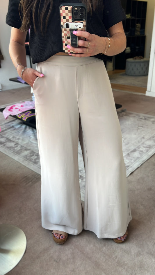 Elastic Waist Wide Leg Pants, Ash Mocha