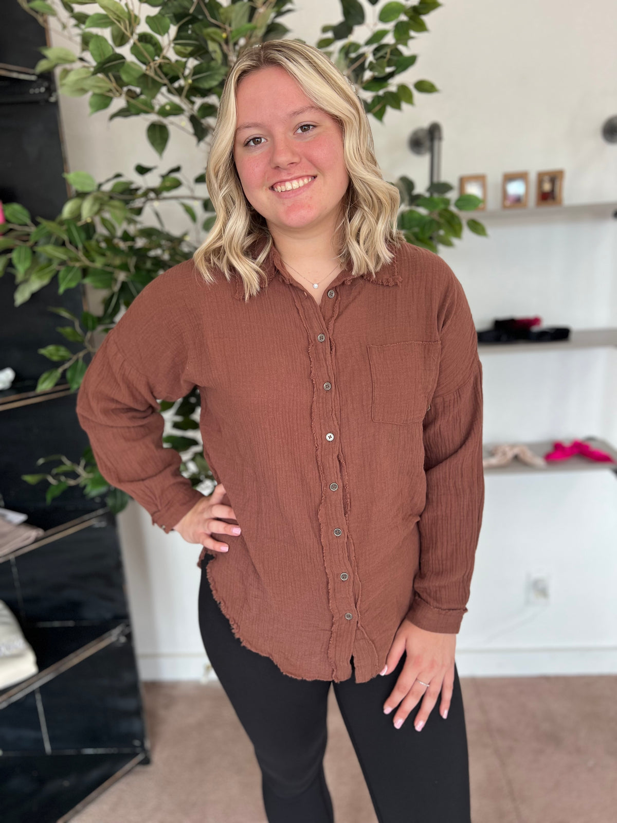 Fancy Like Button Up, Brown