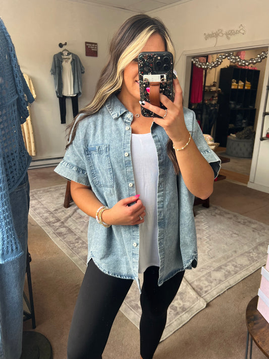 Short Sleeve Chambray Top