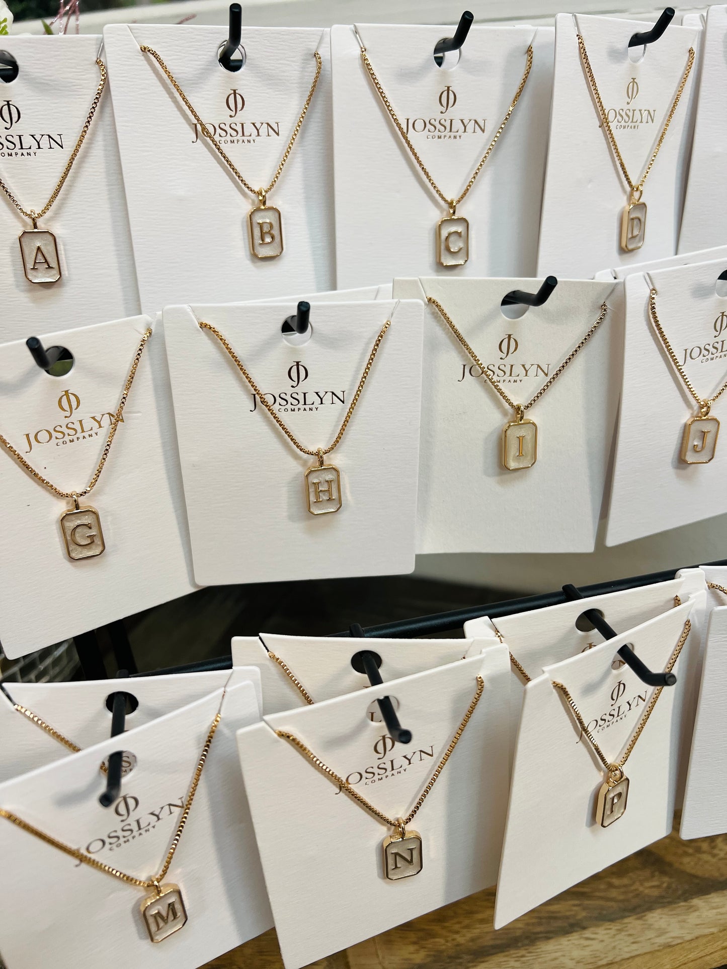 Monogram Initial Rectangle Pearly Charm Necklace