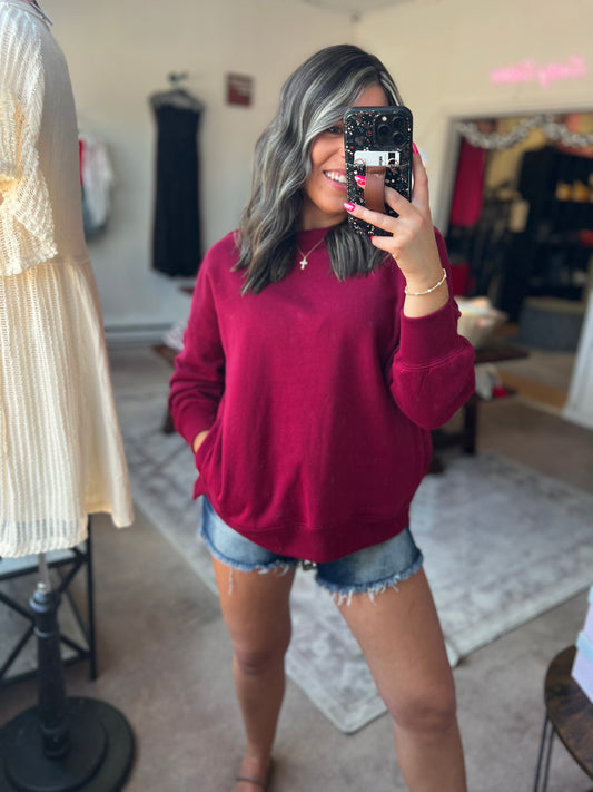 Fleece Pullover, Cabernet CURVY