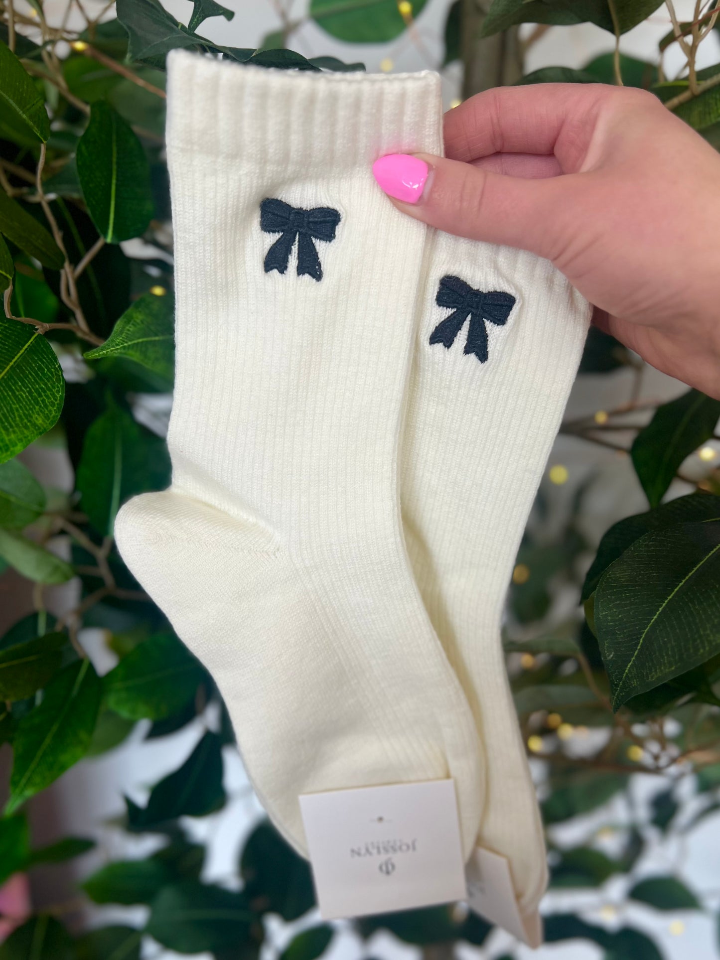 Ribbed Bow Socks, White