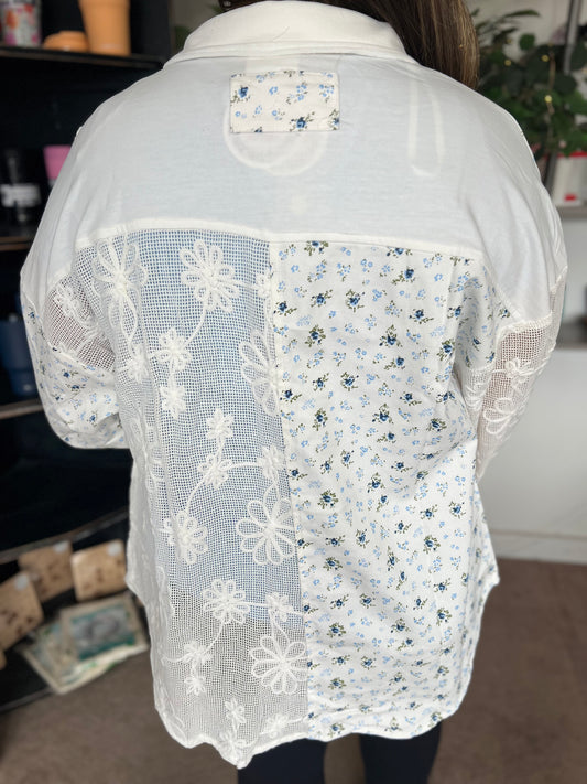 Floral/Lace Patchwork Button Up