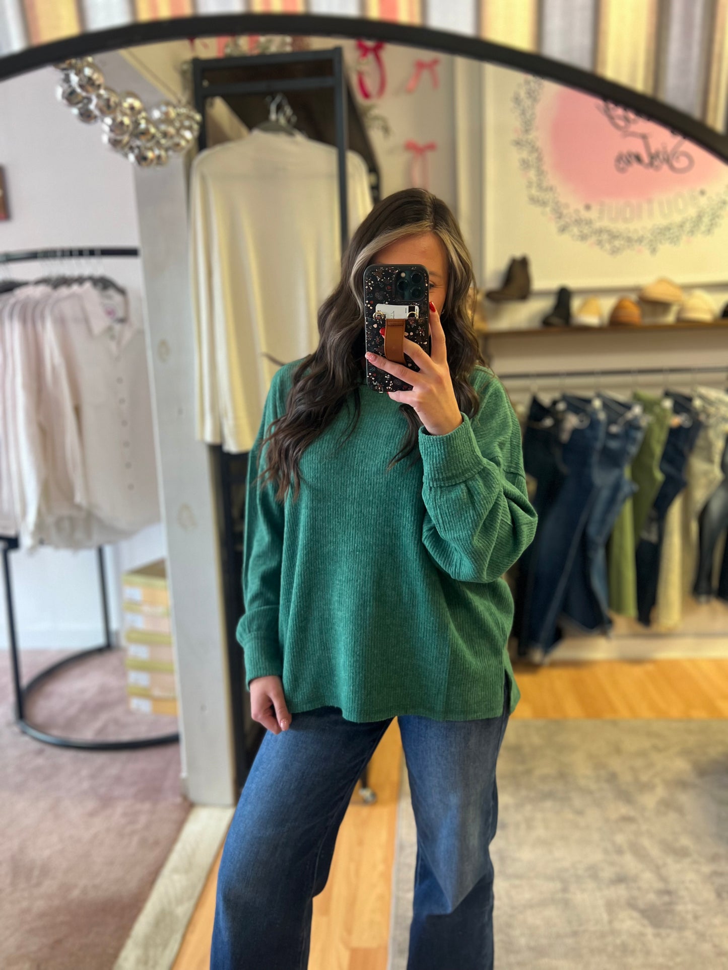 Ribbed Hacci Drop Shoulder, Dk Green