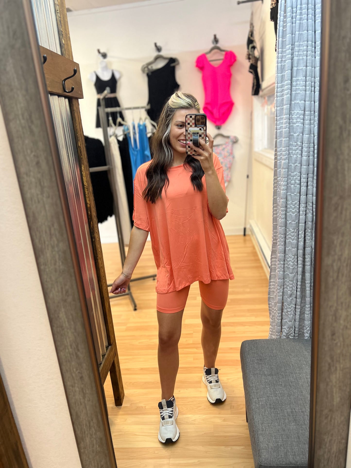 Oversized Biker Short Set, Flamingo