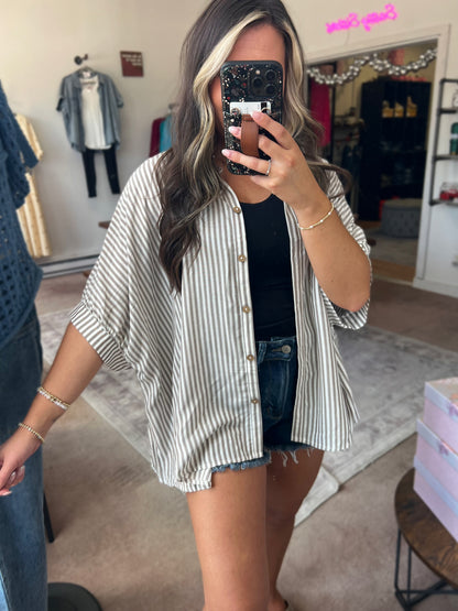 Oversized Stripe Button Up, Mocha