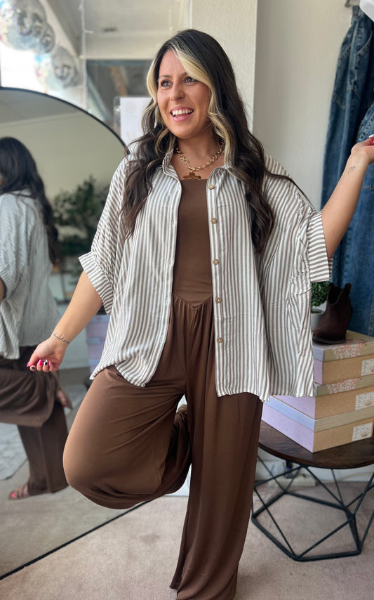 Oversized Stripe Button Up, Mocha