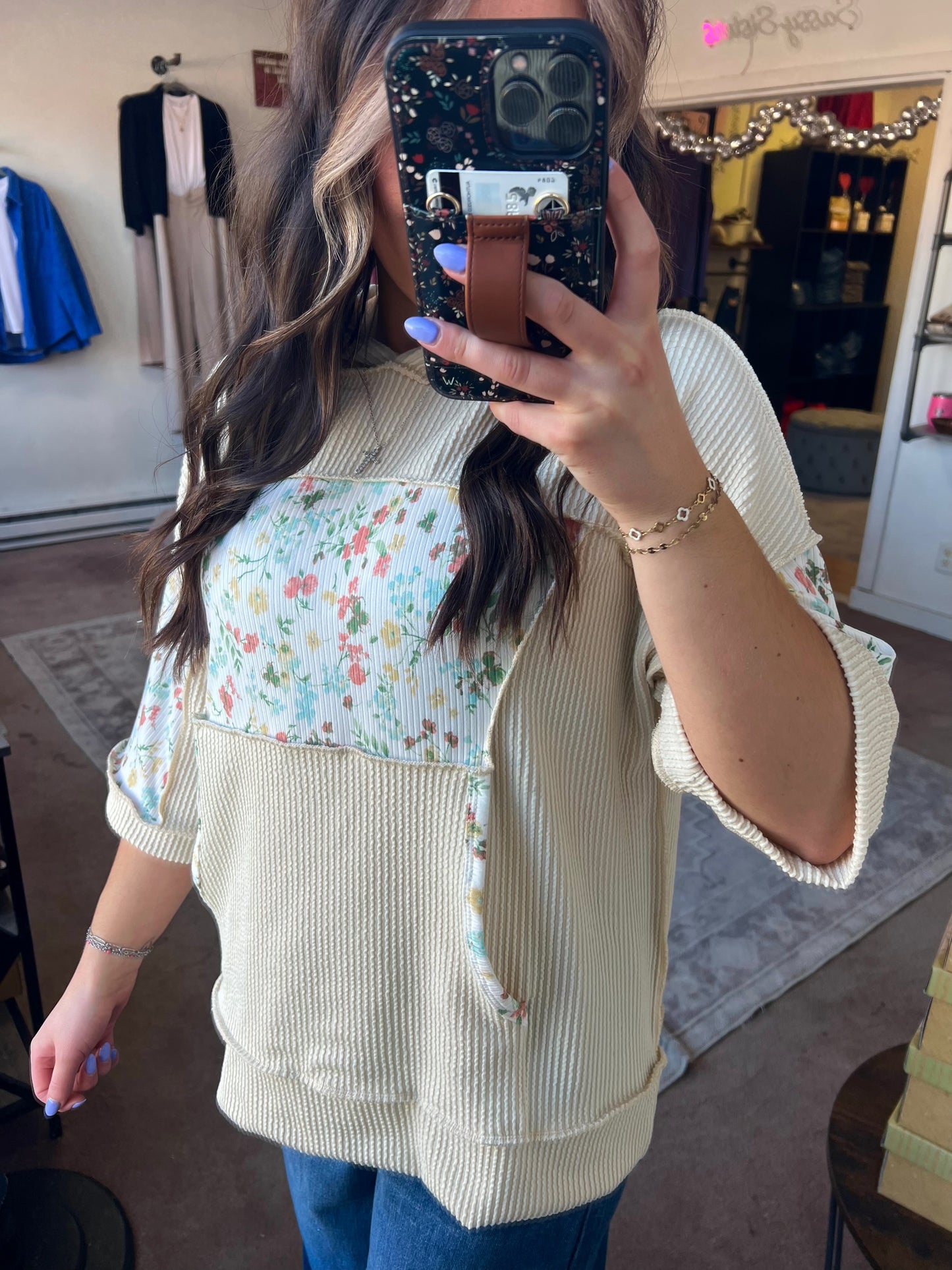 Patchwork Hoodie, Beige