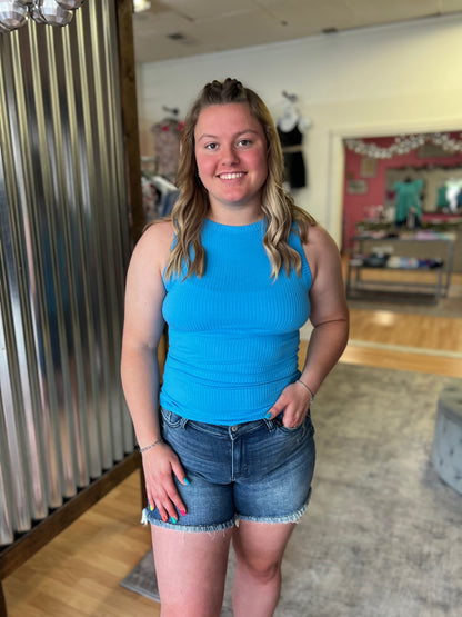 Ribbed Fitted Tank, Deep Sky