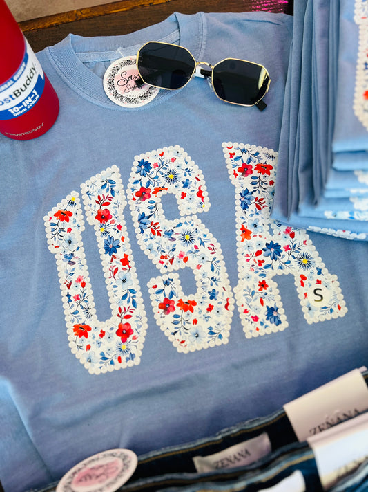 USA Floral Tee