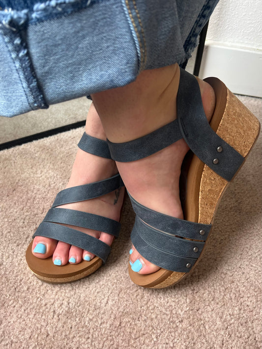 Harriett Strappy Wedge, Navy