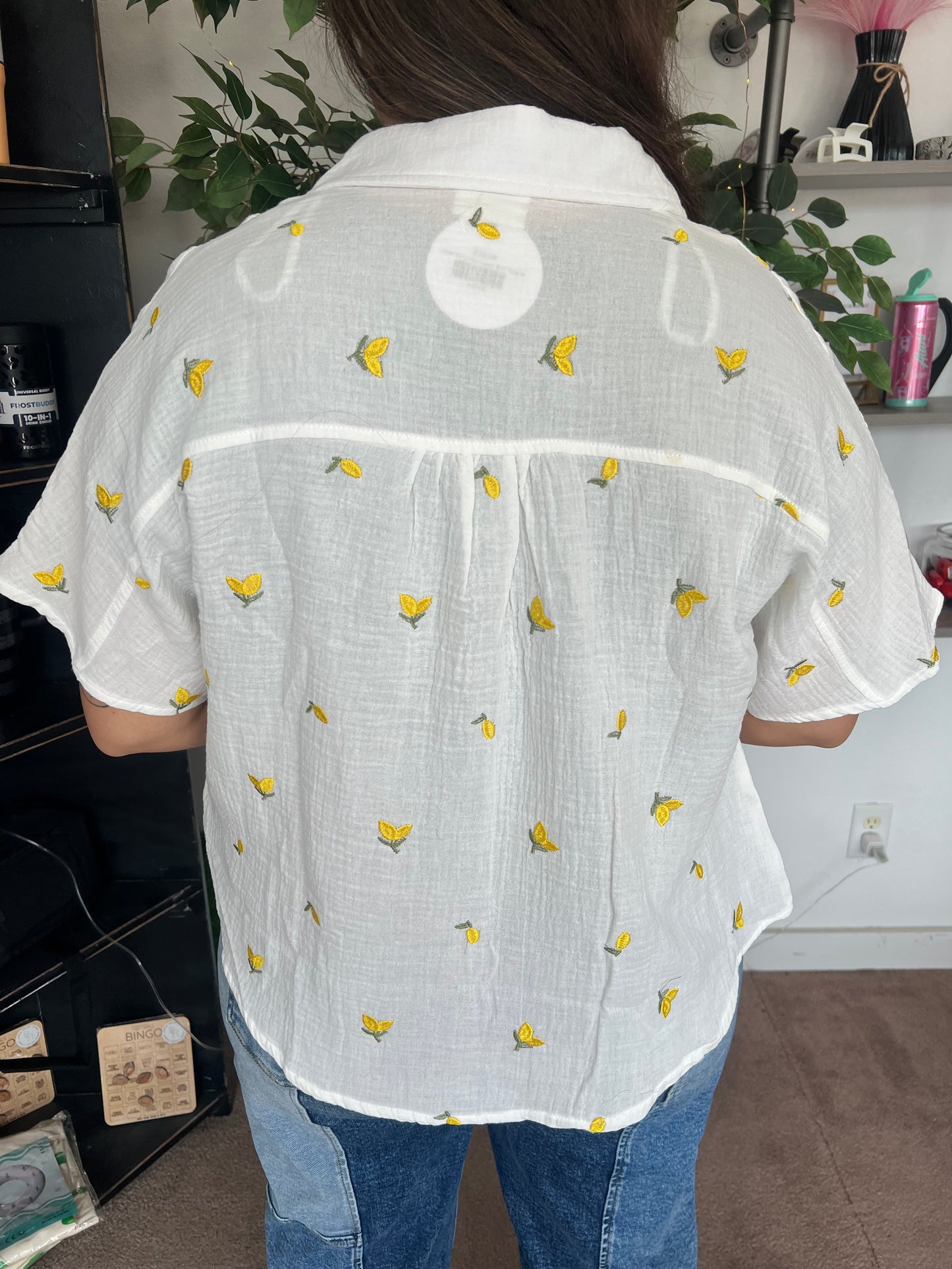 Lemon Embroidered Gauze Shirt