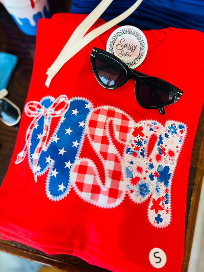 USA Gingham Bow Tee, Red