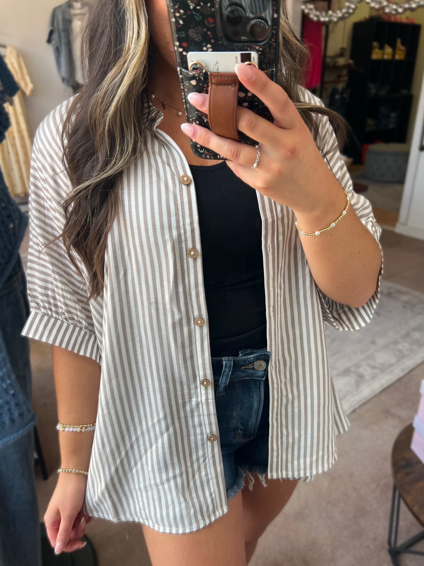 Oversized Stripe Button Up, Mocha